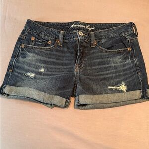 American Eagle Outfitters Women's Ripped Jean Shorts - Dark Blue